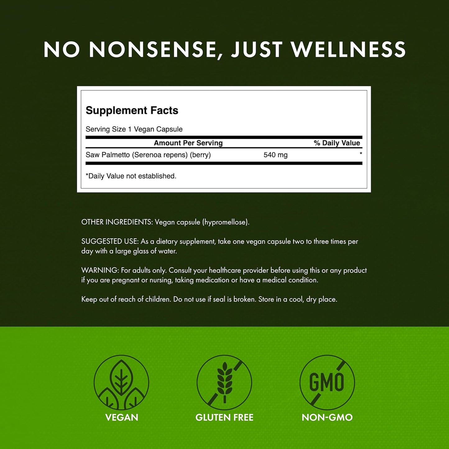 Saw Palmetto Herbal Supplement 540 Mg 250 Capsules